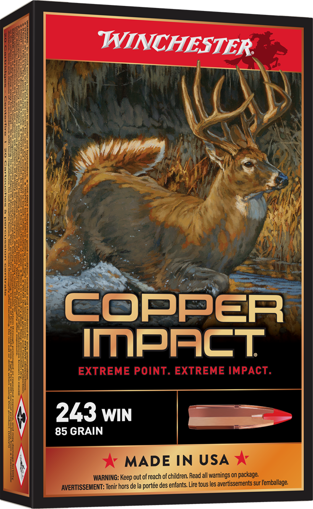 Winchester Copper Impact 243 Win Ammo 85 grain Extreme Point Case of 200 Rounds X243CLF
