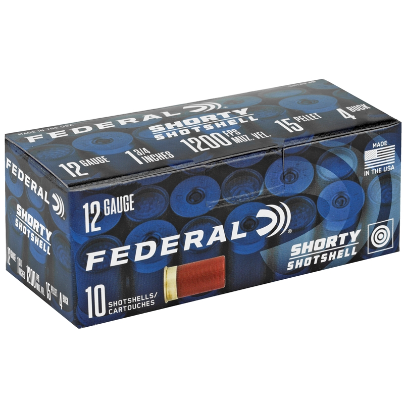 Federal Shorty 12 GA Ammo 1-3/4″ #4 Buck 15 Pellet Case of 100 Rounds SH1294B