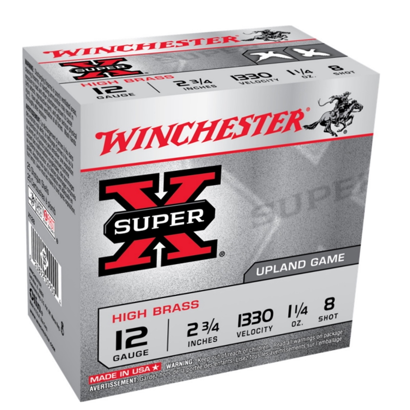Winchester Super-X High Brass 12 GA Ammo 2-3/4″ 1-1/4 oz #8 Lead Shot Case of 250 Rounds X128