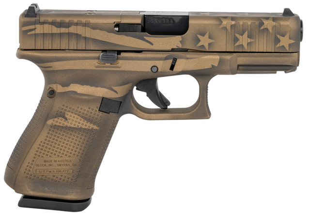 Glock 19 Gen5 MOS, 9mm, 4″ Barrel, Coyote Battle Worn Flag, 15rd  PA195S204MOSBBBWFLAG