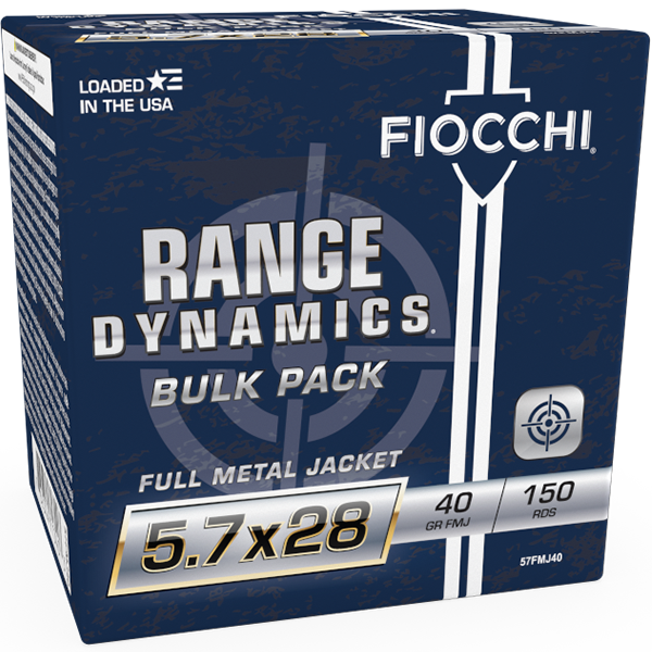 Fiocchi Range Dynamics 5.7×28 Ammo 40 grain FMJ Case of 450 Rounds 57FMJ40 – Online Only