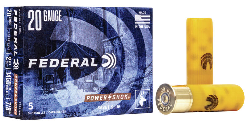 Federal Power-Shok 20 GA Ammo 2-3/4″ 7/8 oz Sabot Slug Box of 5 Rounds F203SS2