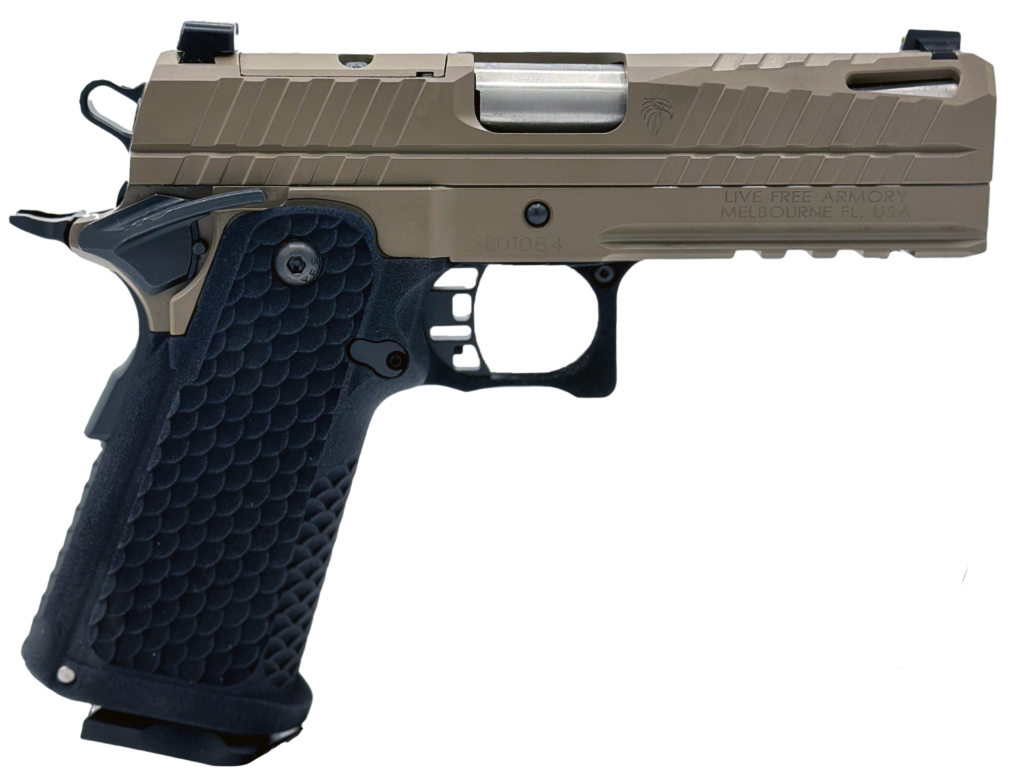Used Live Free Armory Apollo 11 Compact 9mm – Steel Frame, FDE, RMSc Cut, 17+1