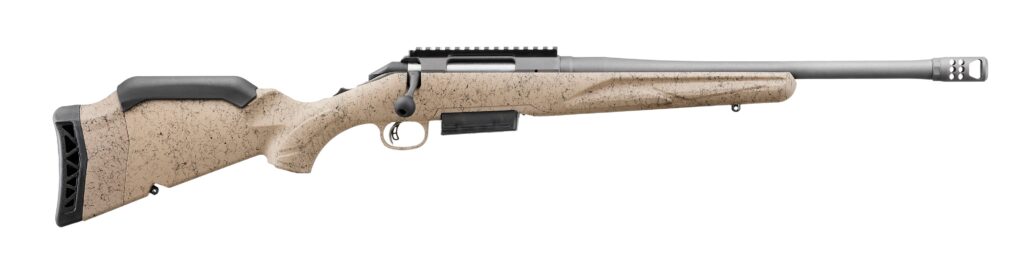 Ruger American Ranch Gen 2 FDE Splatter 400 Legend 16″ Threaded Barrel 46924