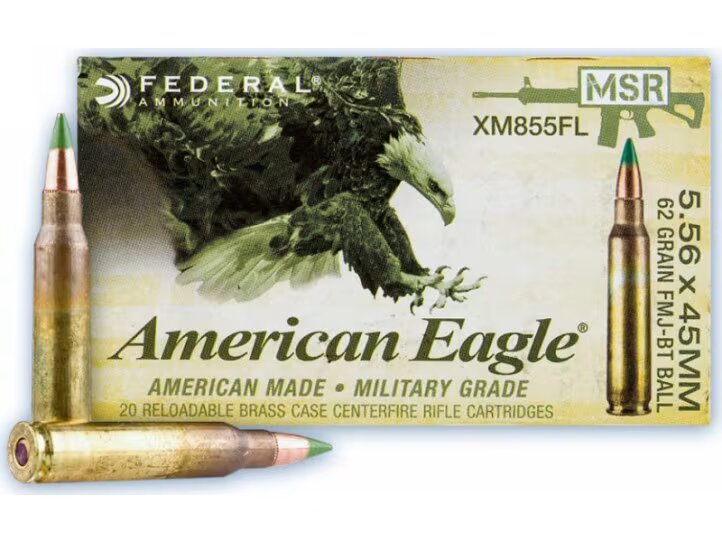 Federal American Eagle XM855 5.56 NATO Ammo 62 grain Green Tip FMJ Case of 500 Rounds XM855FL
