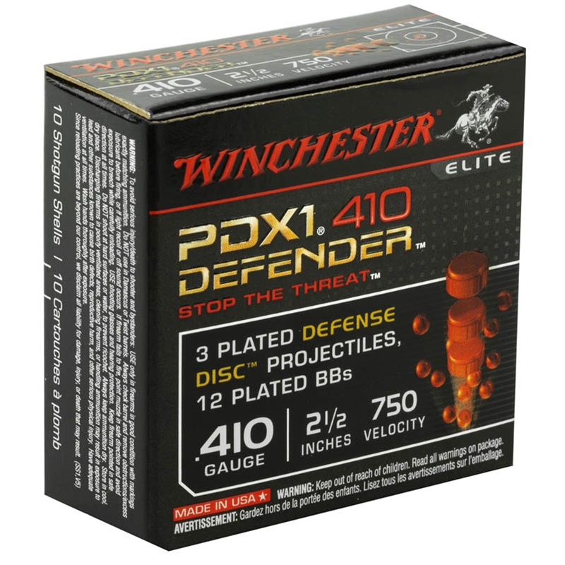 Winchester PDX1 Defender 410 Bore Ammo 2-1/2″ 3 Defense Discs / 12 Plated BBs Case of 100 Rounds S410PDX1