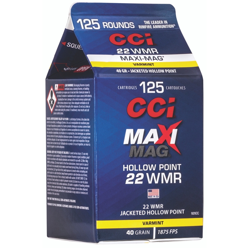 CCI Maxi-Mag 22 Win Mag (WMR) Ammo 40 grain JHP Case of 1250 Rounds 920CC