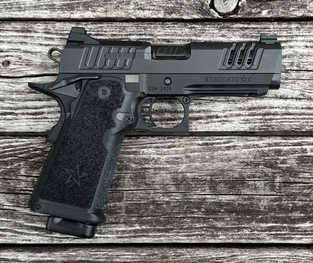 Staccato C 9mm 2011 Optics Ready 4″ DLC Barrel Curved Trigger 17 Round Capacity X-Serrations 15-1501-000104-01