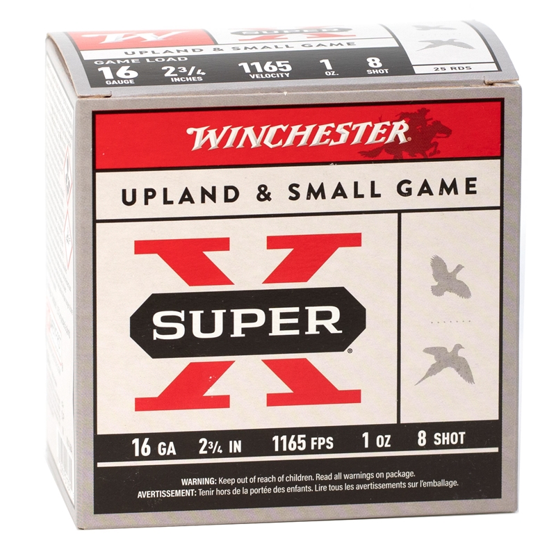 Winchester Super-X 16 GA Ammo 1 oz #8 Lead Shot Case of 250 Rounds XU168A