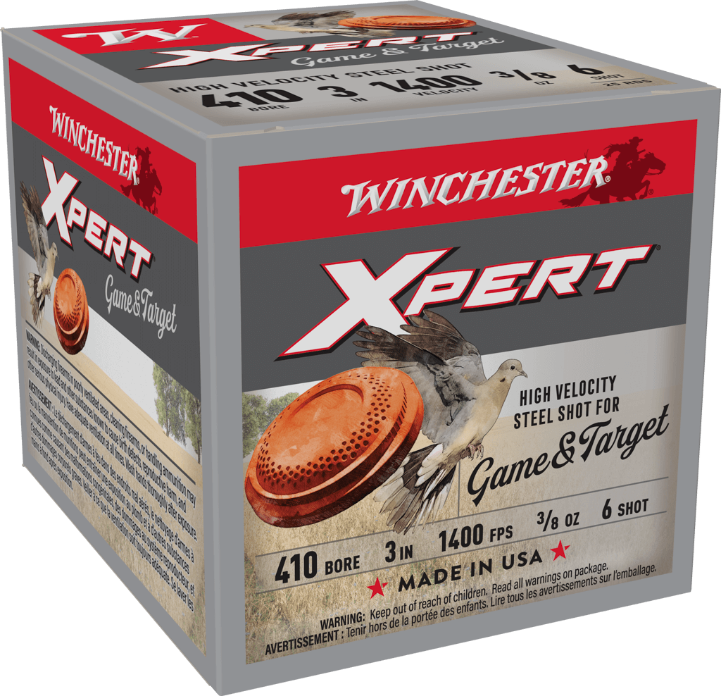Winchester Super-X Game & Target 410 Bore Ammo 3″ 3/8 oz #6 Steel Shot Case of 250 Rounds WE413GT6