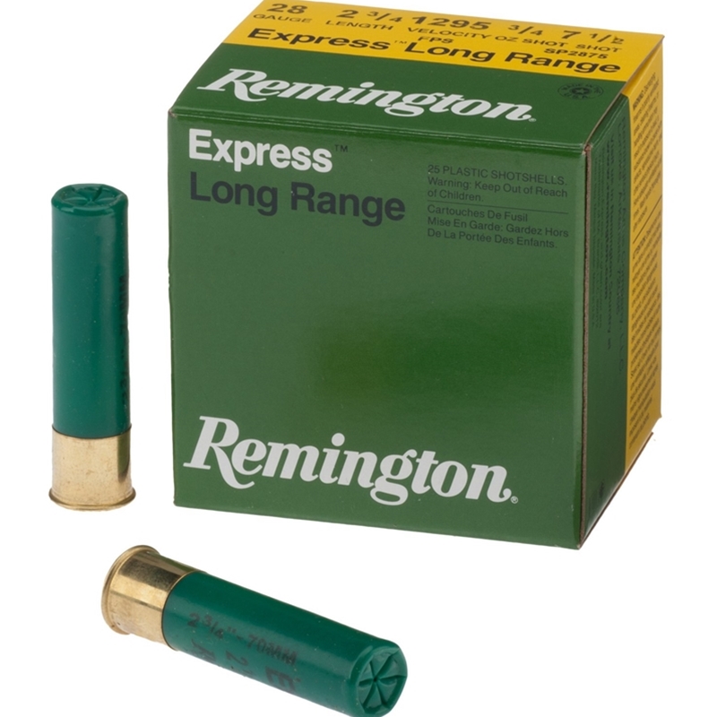 Remington Express Long Range 28 GA Ammo 2-3/4″ 3/4 oz #7-1/2 Shot Case of 250 Rounds SP2875
