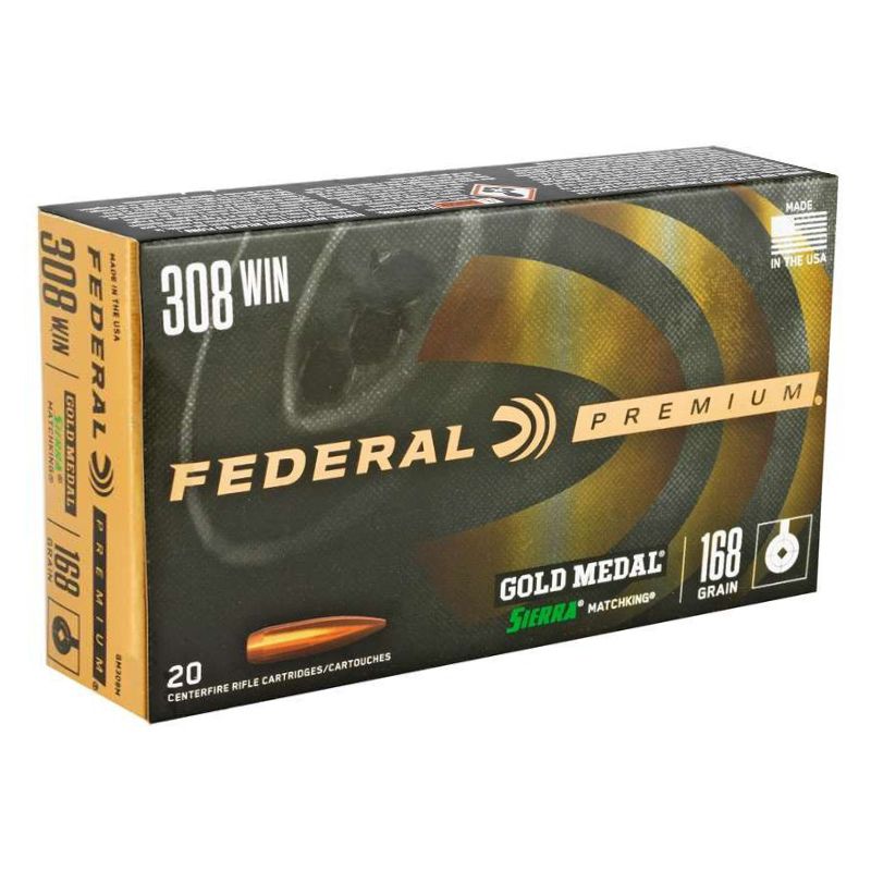 Federal Premium Gold Medal 308 Winchester Ammo 168 grain Sierra Matchking BTHP Case of 200 Rounds GM308M