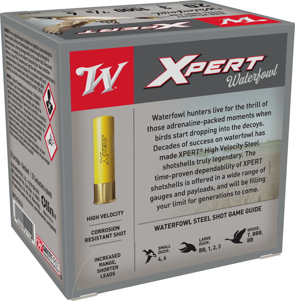 Winchester Super-X Xpert Waterfowl 20 GA Ammo 3″ 7/8 oz #4 Plated Steel Shot 1500 fps WEX2034