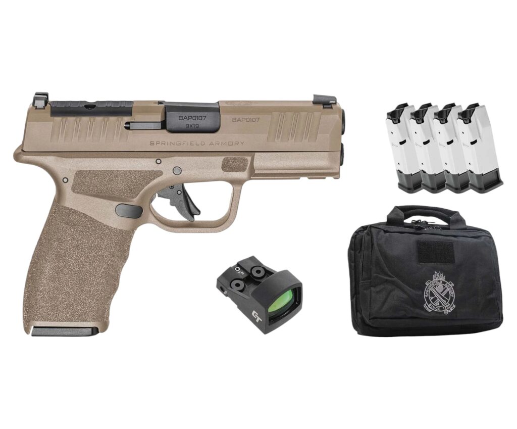 Springfield Hellcat Pro OSP 9mm FDE Gear Up W/ Crimson Trace Red Dot 5- Magazines HCP9379FOSPLC-GU25