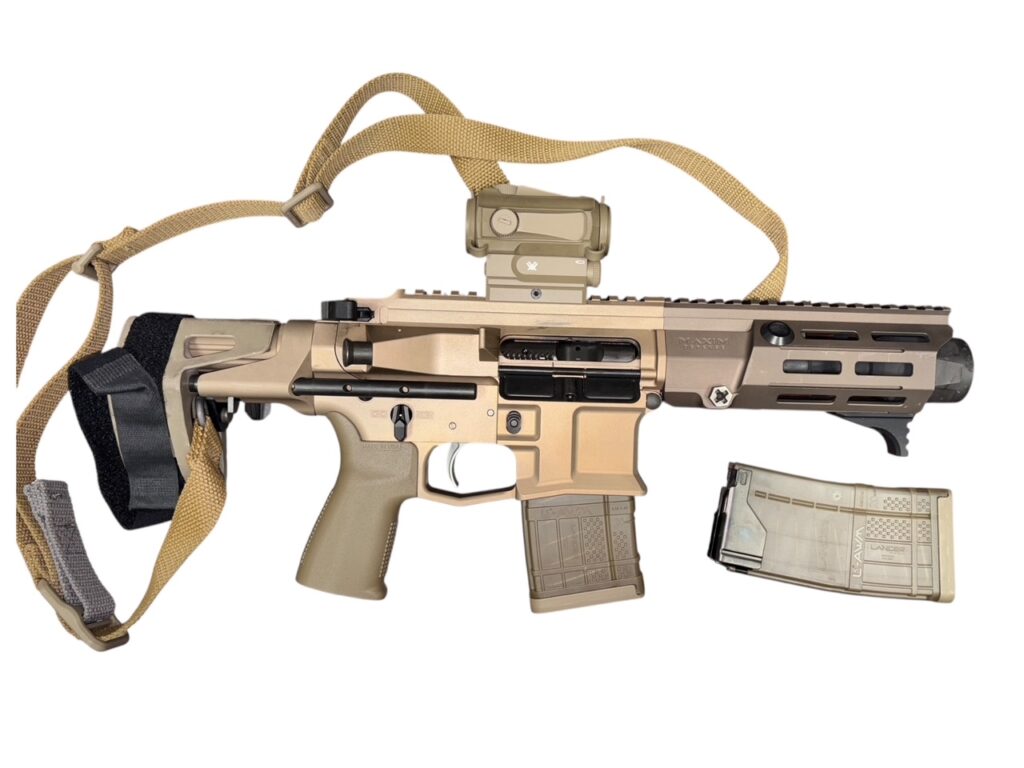 Used Maxim Defense MDX 5.56 Pistol – FDE, CQB Brace, Vortex SPARC AR, Lancer Mag