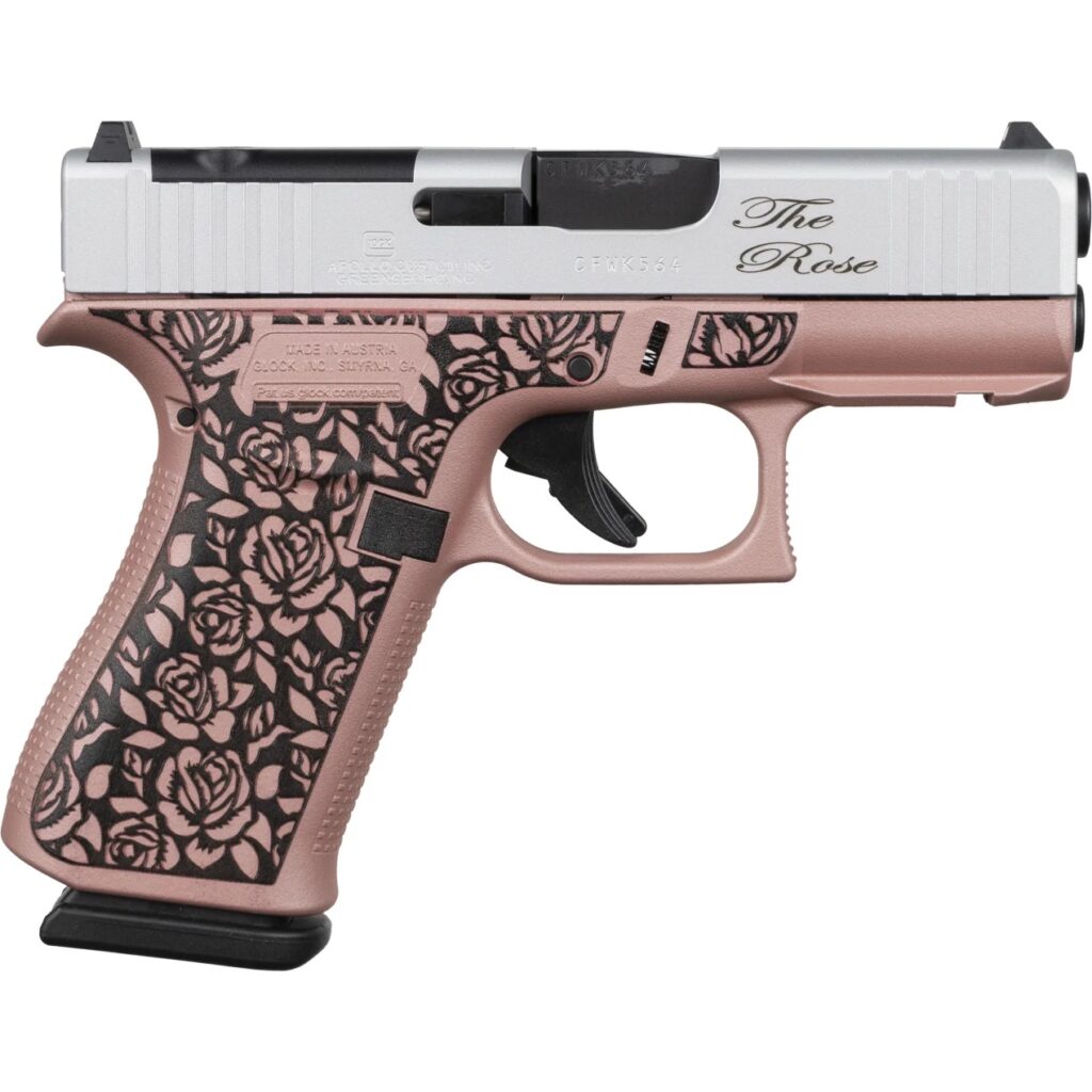 Glock 43X 9mm MOS Rose Engraved Frame Silver Optics Ready Slide ACG-57070PFRMOS