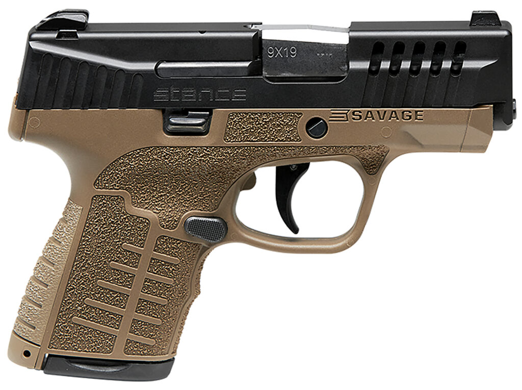 Savage Arms 67007 Stance  9mm Luger 8+1 3.20″ Stainless Steel Barrel, Black Nitride Ported/Serrated Steel Slide, Flat Dark Earth Polymer Frame, Interchangeable Backstrap Grip, Ambidextrous