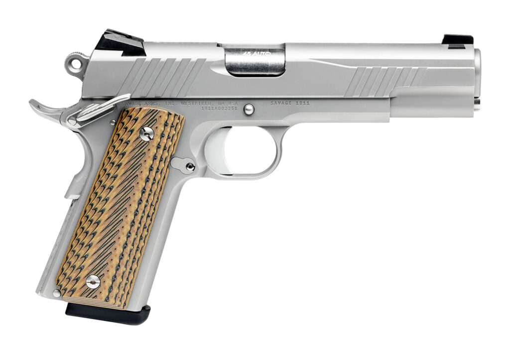 Savage Arms 67202 1911 Government 45 ACP 8+1 5″ Stainless Steel Target Crown Barrel, Stainless Steel Serrated Slide, Matte Stainless Steel Frame w/Beavertail, Ambidextrous