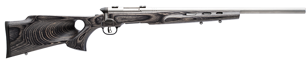 Savage Arms 96972 B.MAG Target Full Size 17 WSM 8+1 22″ Matte Stainless Heavy Barrel, Matte Drilled & Tapped Stainless Steel Receiver, Matte Gray Thumbhole Laminate Stock, Right Hand