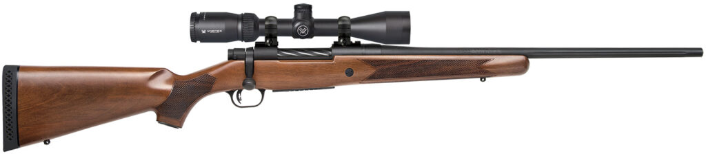 Mossberg 27941 Patriot  270 Win Caliber with 5+1 Capacity, 22″ Fluted Barrel, Matte Blued Metal Finish & Walnut Stock Right Hand (Full Size) Includes Vortex Crossfire II 3-9x40mm Scope
