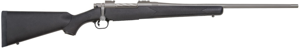 Mossberg 28010 Patriot Synthetic Full Size 30-06 Springfield 5+1 22″ Stainless Cerakote Fluted Barrel, Stainless Cerakote Receiver Drilled & Tapped, Black Fixed Synthetic Stock, Right Hand