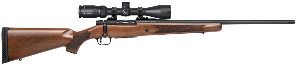 Mossberg 28028 Patriot  6.5 Creedmoor Caliber with 5+1 Capacity, 22″ Fluted Barrel, Matte Blued Metal Finish & Walnut Stock Right Hand (Full Size) Includes Vortex Crossfire II 3-9x40mm Scope