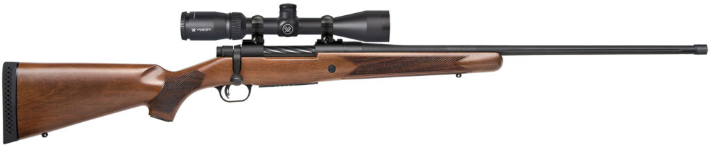 Mossberg 28127 Patriot  7mm Rem Mag Caliber with 3+1 Capacity, 24″ Threaded/Fluted Barrel, Matte Blued Metal Finish & Walnut Stock Right Hand (Full Size) Includes Vortex Crossfire II 3-9x40mm Scope