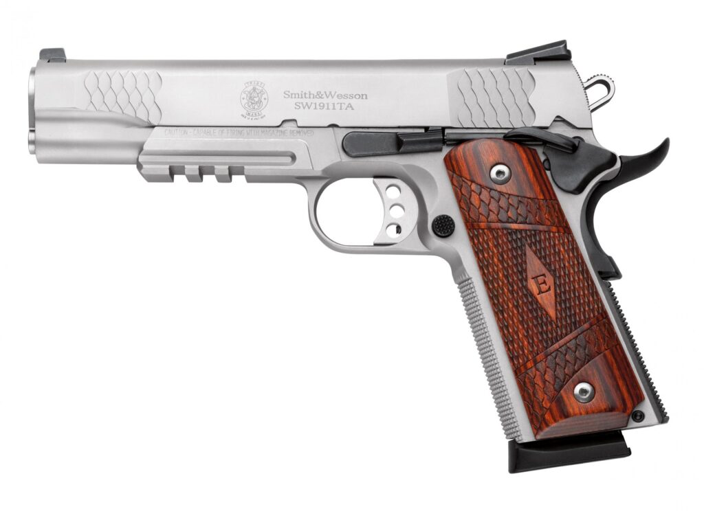 SMITH AND WESSON SW1911TA 45A 5″ SS/WD NS E-SER