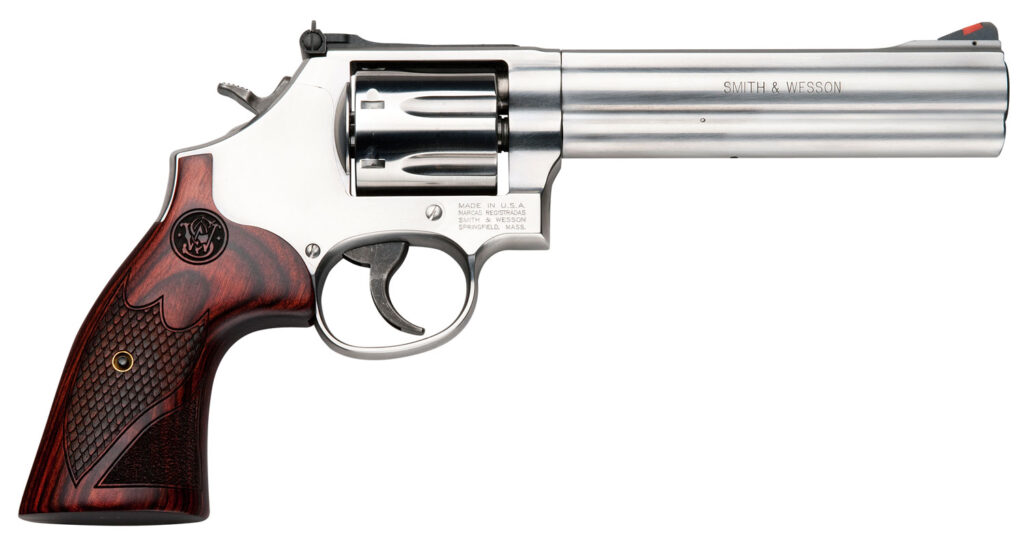 Smith & Wesson 150712 Model 686 Plus Deluxe 357 Mag or 38 S&W Spl +P Stainless Steel 6″ Barrel, 7rd Cylinder, Satin Stainless Steel L-Frame, Textured Wood Grip, Internal Lock