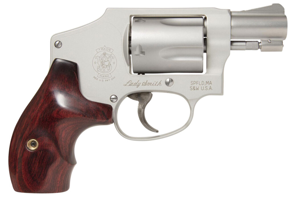 Smith & Wesson 163808 Model 642 Ladysmith 38 S&W Spl +P 5 Shot 1.88″ Stainless Steel Barrel/Cylinder, Matte Silver Aluminum Alloy J-Frame, Wood Grip, Snag-free Enclosed Hammer, Internal Lock