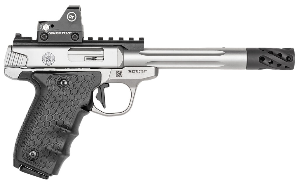 Smith & Wesson 12079 Performance Center Victory Target 22 LR 6″ MB 10+1 Stainless Steel Tandemkross Black HiveGrip with Integrated Target Thumb Rest Grip Red Dot