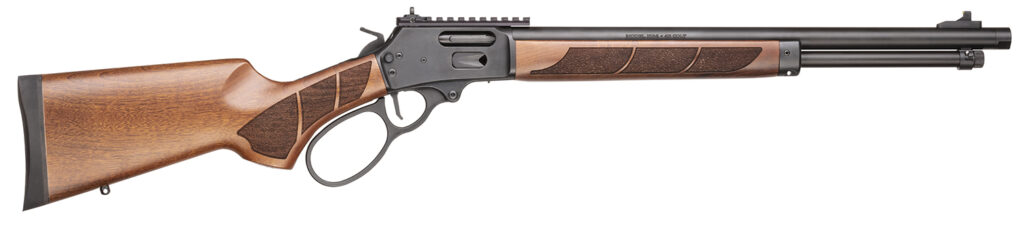 Smith & Wesson 13811 1854  45 Long 9+1 19.25″ Black Armornite Threaded Barrel, Black Armornite Picatinny Rail Stainless Steel Receiver, Fixed Walnut w/Textured Grip Panels Stock, Large Loop