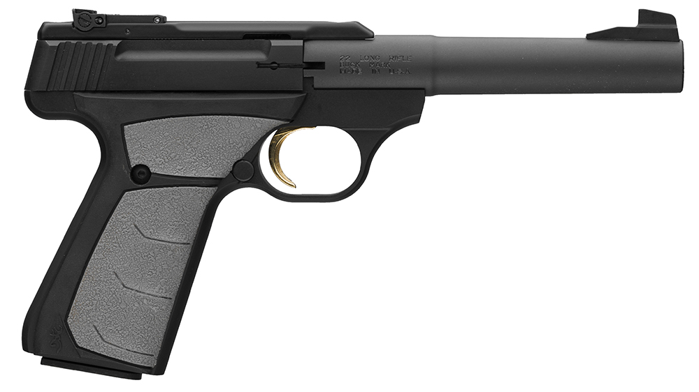 Browning 051498490 Buck Mark Camper 22 LR 10+1 5.50″ Tapered Bull Barrel, Matte Black Serrated Steel Slide & Aluminum Frame, Gray Ultragrip FX Grip