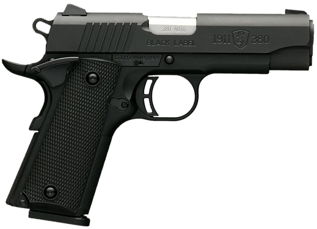 Browning 051905492 1911 Black Label 380 ACP 8+1 3.63″ Stainless Target Crown Steel Barrel, Matte Black Serrated Stainless Steel Slide, Matte Black Polymer Frame, Black Polymer Grip, Right Hand