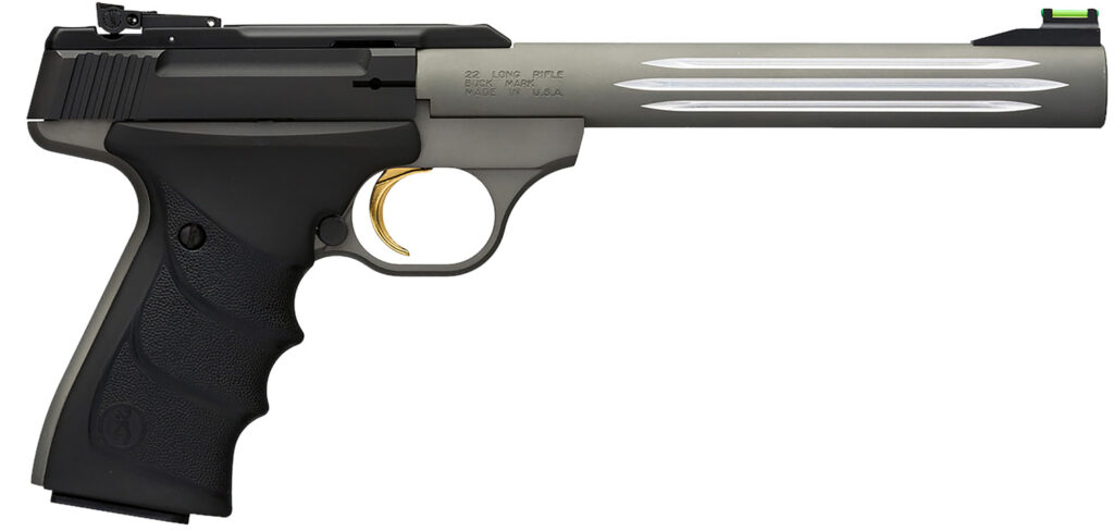 Browning 051462490 Buck Mark Lite *CA Compliant 22 LR 10+1 7.25″ Matte Gray Fluted Barrel, Matte Black Serrated Steel Slide, Matte Gray Aluminum Frame, Black Ultragrip RX Grips