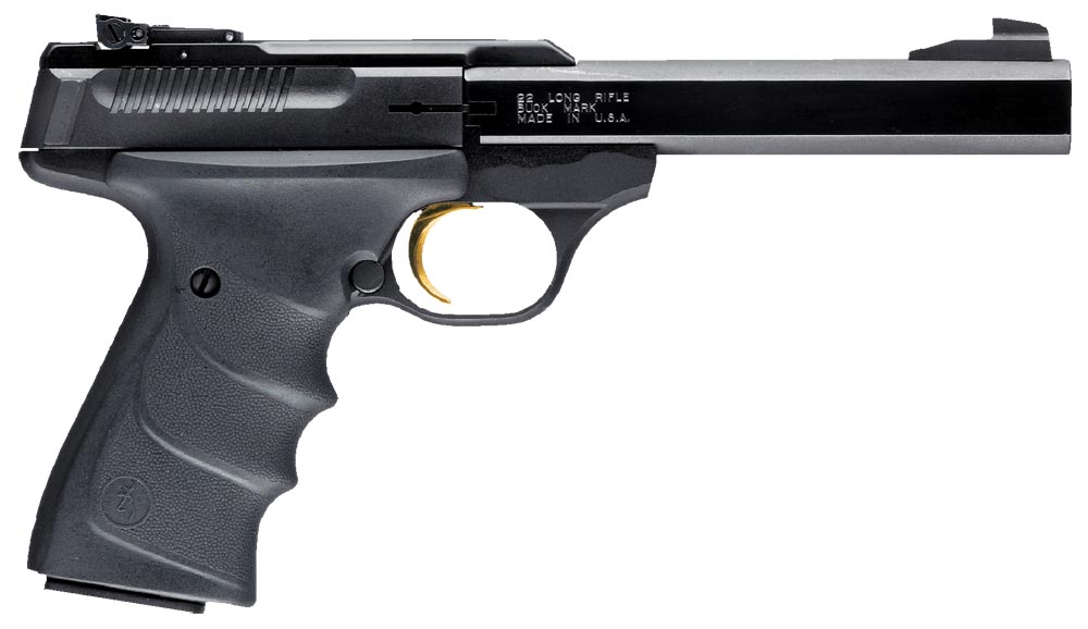 Browning 051407490 Buck Mark Standard *CA Compliant 22 LR 10+1 5.50″ Slab Side Barrel, Matte Black Serrated Steel Slide & Aluminum Frame, Black Overmolded Grips
