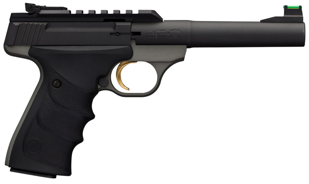 Browning 051530490 Buck Mark Plus Practical 22 LR 10+1 5.50″ Tapered Bull Barrel, Matte Black Optic Ready/Serrated Steel Slide, Matte Gray Aluminum Frame, Black Ultragrip RX Grips