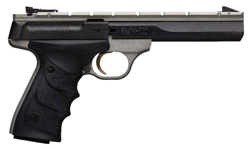Browning 051564490 Buck Mark Contour 22 LR 10+1 5.50″ Contoured Barrel, Matte Black Optic Ready/Serrated Steel Slide, Gray Anodized Aluminum Frame, Black Ultragrip RX Grips