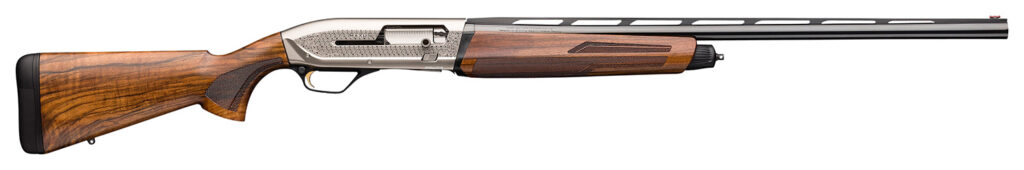 Browning 011744304 Maxus II Ultimate 12 Gauge 3″ Chamber 4+1 (2.75″) 28″ Gloss Blued Vent Rib Barrel, Matte Nickel Rec, Grade III Gloss Walnut Furniture, LPA Fiber Optic Sight, 3 Chokes