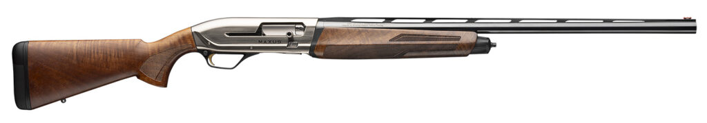 Browning 011779204 Maxus II Upland Full Size 12 Gauge Semi-Auto 3″ 4, 2 3/4″ Shells 28″ Matte Blued Vent Rib Barrel, Satin Nickel Aluminum Receiver,  Grade I Turkish Walnut Wood Stock w/Adj Shim