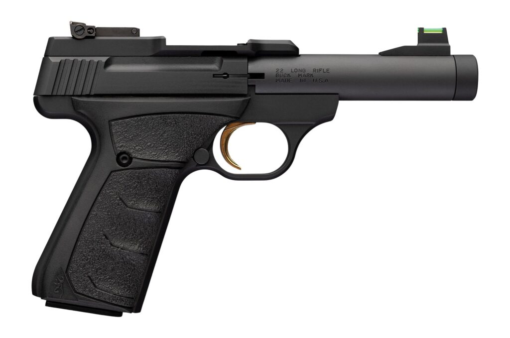 Browning 051608490 Buck Mark Micro Bull SR 22 LR 10+1 4.40″ Matte Black Threaded Bull Barrel, Matte Black Alloy Frame, Black Overmolded UFX Grip, RMSc Footprint