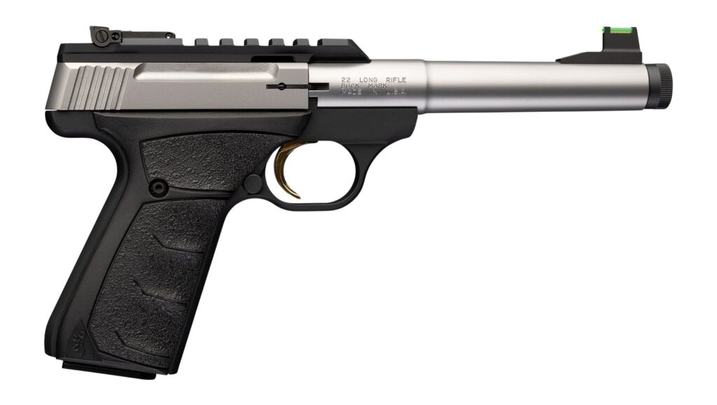 Browning 051618490 Buck Mark Plus Camper SR 22 LR 10+1 5.90″ Matte Blued Bull Threaded Barrel, Picatinny Rail Receiver, Aluminum Frame, Black Overmolded UFX Grip
