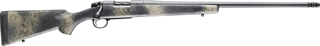 Bergara Rifles B14LM518 B-14 Wilderness Ridge 300 PRC 3+1 24″ Threaded, Sniper Gray Cerakote Barrel/Rec, SoftTouch Woodland Camo Synthetic Stock, Omni Muzzle Brake