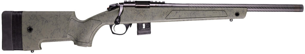 Bergara Rifles BMR008 BMR-X Carbon Fiber 22 LR 10+1 18″ Carbon Fiber Threaded Barrel, Black Cerakote Picatinny Rail Steel Receiver, Adj LOP Black w/Green Webbing Synthetic Stock