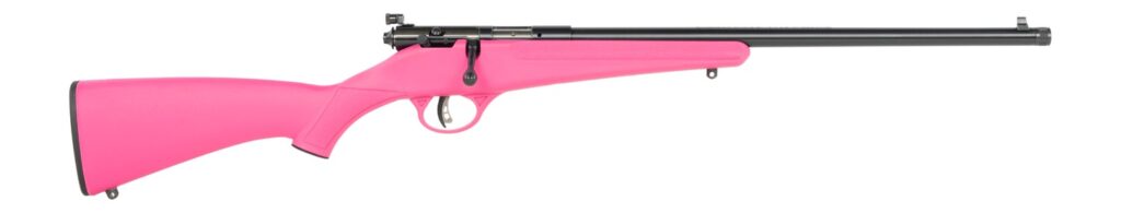 Savage Arms  Rascal F-SR 22 LR 1rd 16.13″ Matte Black Single Shot Threaded Barrel, Pink Synthetic Stock, Right Hand