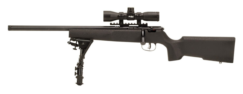 Savage Arms 13836 Rascal Target XP Youth 22 LR 1rd 16.13″ Black Satin Heavy Threaded Barrel, Satin Black Drilled & Tapped Carbon Steel Receiver, Matte Black Fixed Wood Stock, 4x32mm Scope & Bipod, Lef