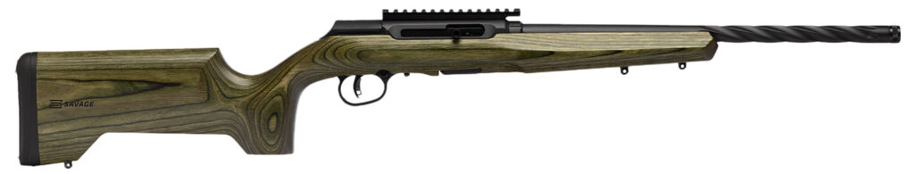 Savage Arms 47258 A Series  Full Size 22 LR 10+1 18″ Matte Black Spiral Fluted Threaded Barrel, Matte Black Carbon Steel Receiver w/  Picatinny Rail, OD Green Fixed Laminate Stock, Right Hand