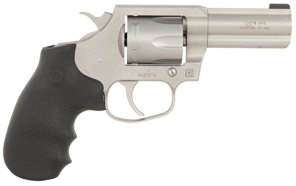 Colt Mfg KCOBRASM3BB King Cobra  Small 357 Mag 6 Shot 3″ Matte Stainless Steel Barrel, Cylinder Frame, Black Hogue Overmolded Grips, Exposed Hammer