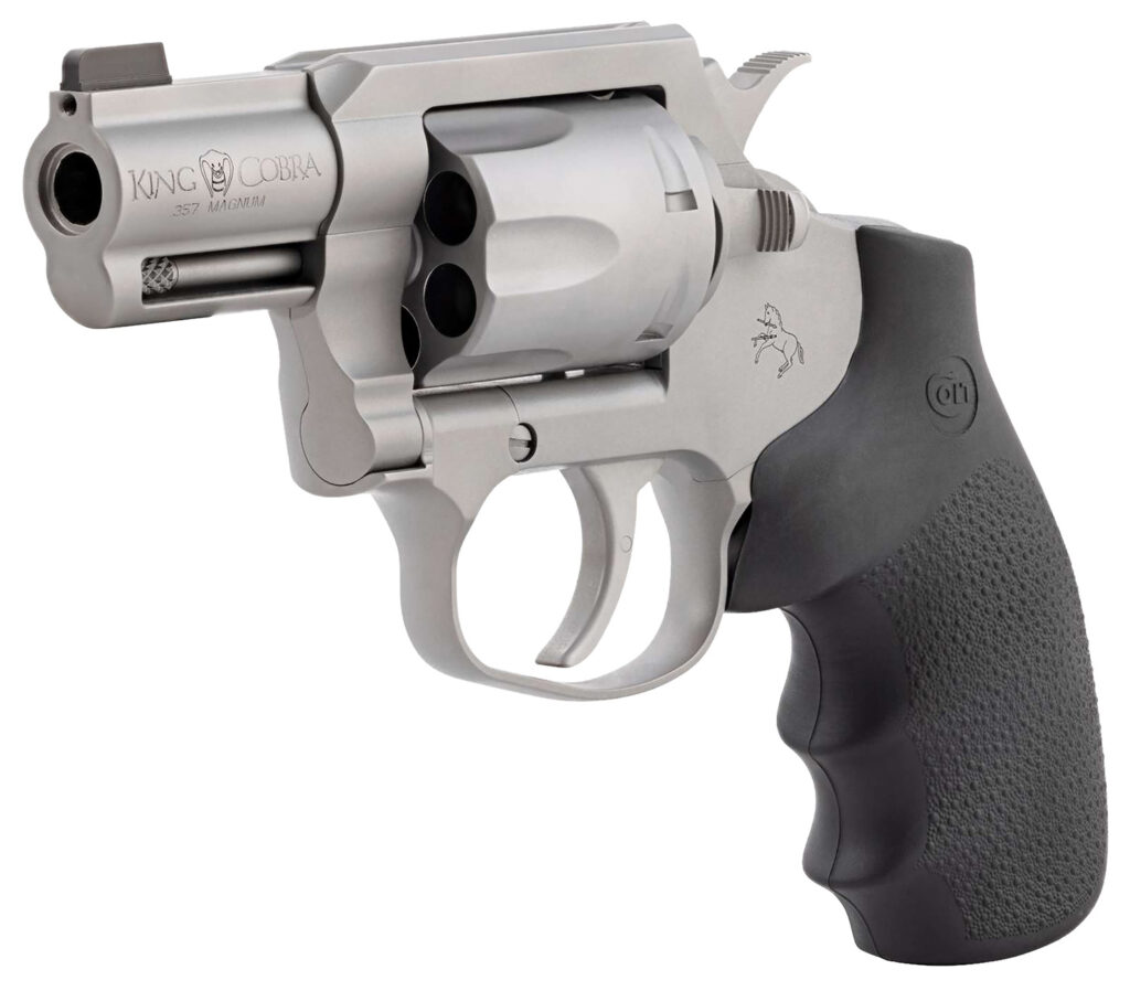 Colt Mfg KCOBRASM2BBS King Cobra  Small 357 Mag 6 Shot 2″ Matte Stainless Steel Barrel, Cylinder Frame, Black Hogue Overmolded Grips, Exposed Hammer