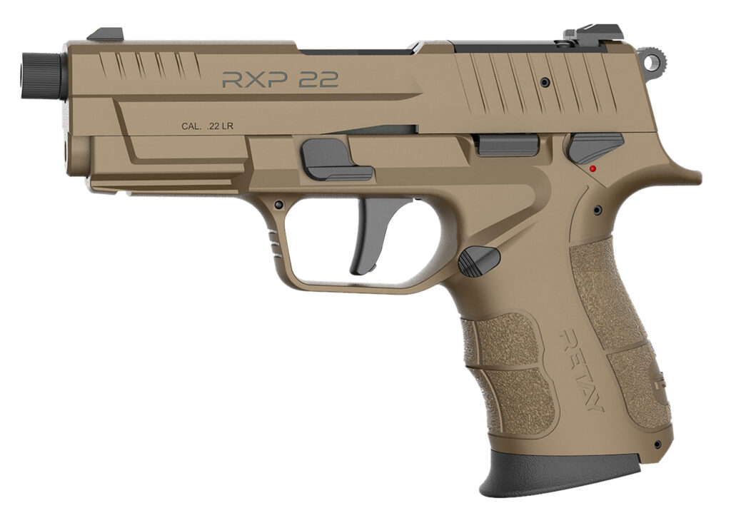 Retay USA RXP22FDE13TH RXP  22 LR 13+1 4″ Black Threaded Barrel, Flat Dark Earth Cerakote RMR/RMSc Optic Ready/Serrated Slide, Flat Dark Earth Cerakote Polymer Frame w/Accessory Rail, Textured Grip